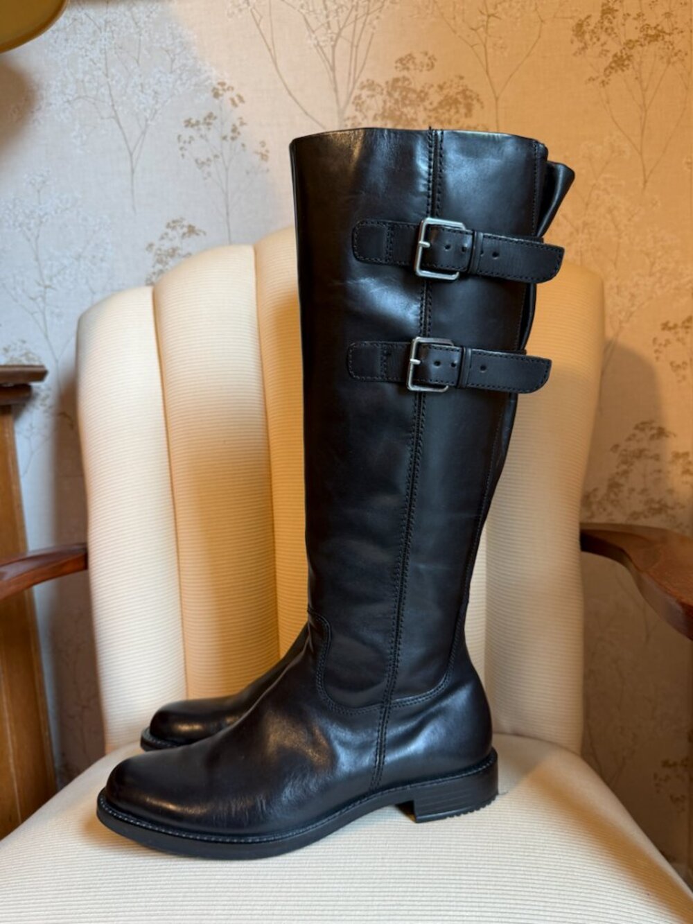 NWT ECCO Sartorelle 25 Tall Leather Buckle Boots - Black - Size EU 40 /US 9